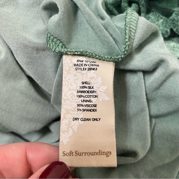 Soft Surroundings green boho lace embroidered silk summer dress tunic size small - Picture 13 of 13